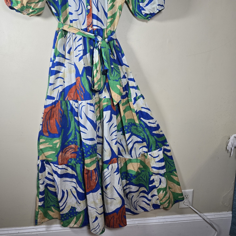 Flying Tomato Vibrant Leaf Print Maxi Dress 100% Cotton Size Large. - Picture 7 of 14